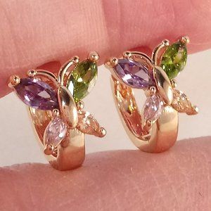18K Yellow Gold Filled Butterfly Diamond Marquise Zircon Hoop Drop Earrings Gift